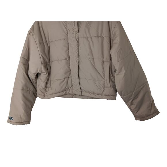 The Fifth Label Women’s Cropped Puffer Jacket Small Beige Taupe Zip Snap Closure - Picture 5 of 14